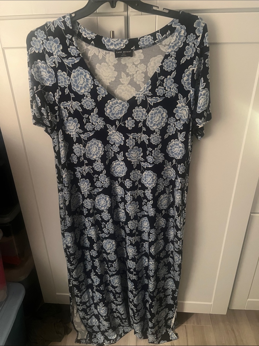 Lane Bryant Navy Floral V-Neck Maxi Dress with Light Blue Blooms